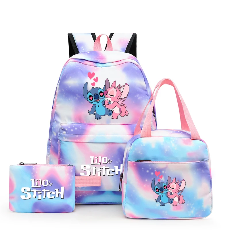 3Pcs/set Disney Lilo Stitch Student Boy Girl Schoolbag Colorful Backpack with Lunch Bag Children Teenager Cartoon School Bookbag