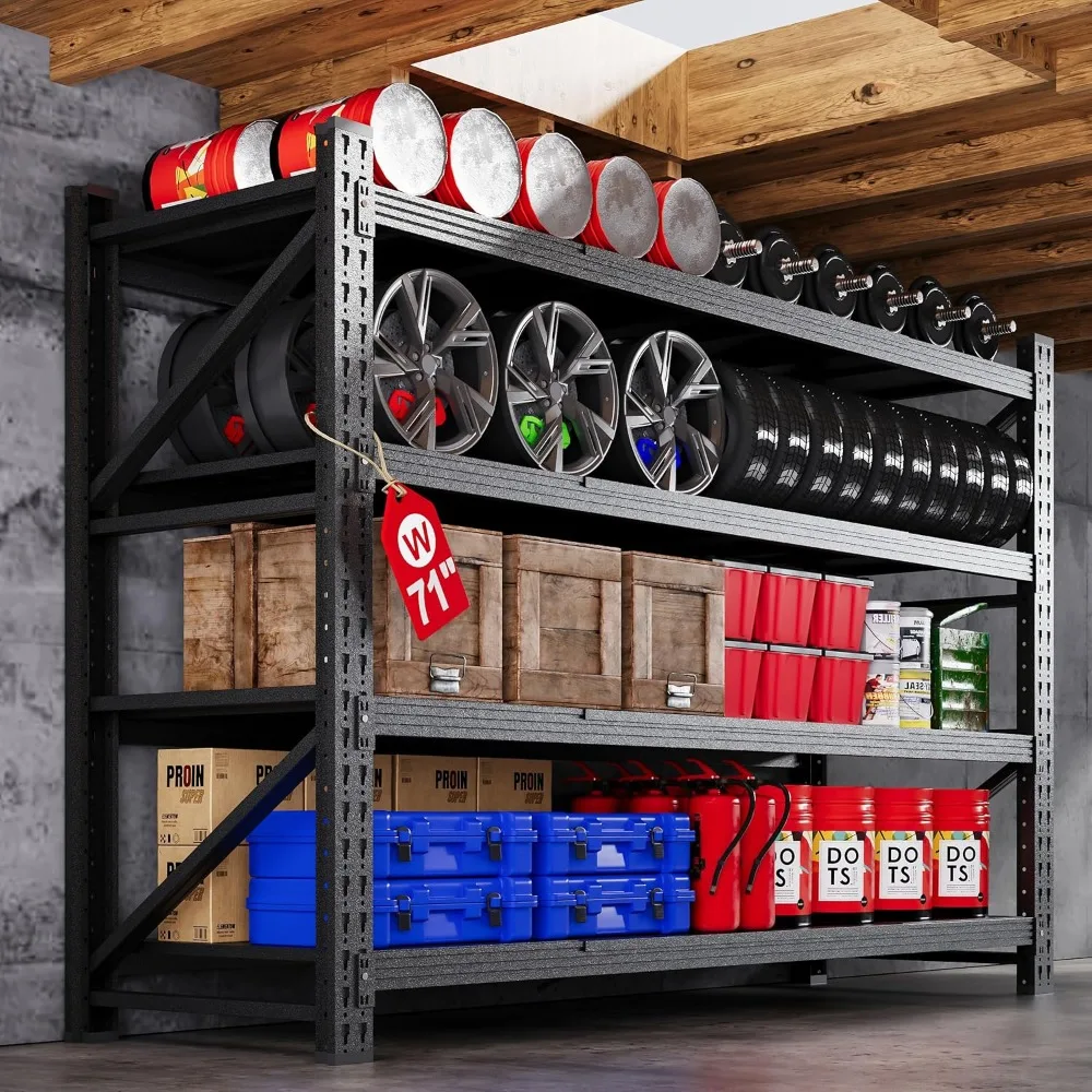 Heavy Duty 71” W Metal Storage Shelves 5000LBS Capacity 4-Tier Garage Shelving Units Steel Industrial Storage Rack Shelf