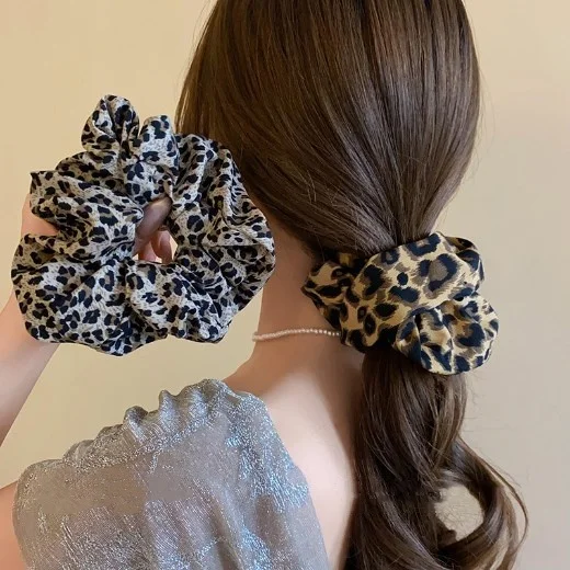 Retro Animal Leopard Print Hair Scrunchie Ponytail Elastic Stretchy Hair Band Rope Women Girls Creative Fashion Hair Accessory