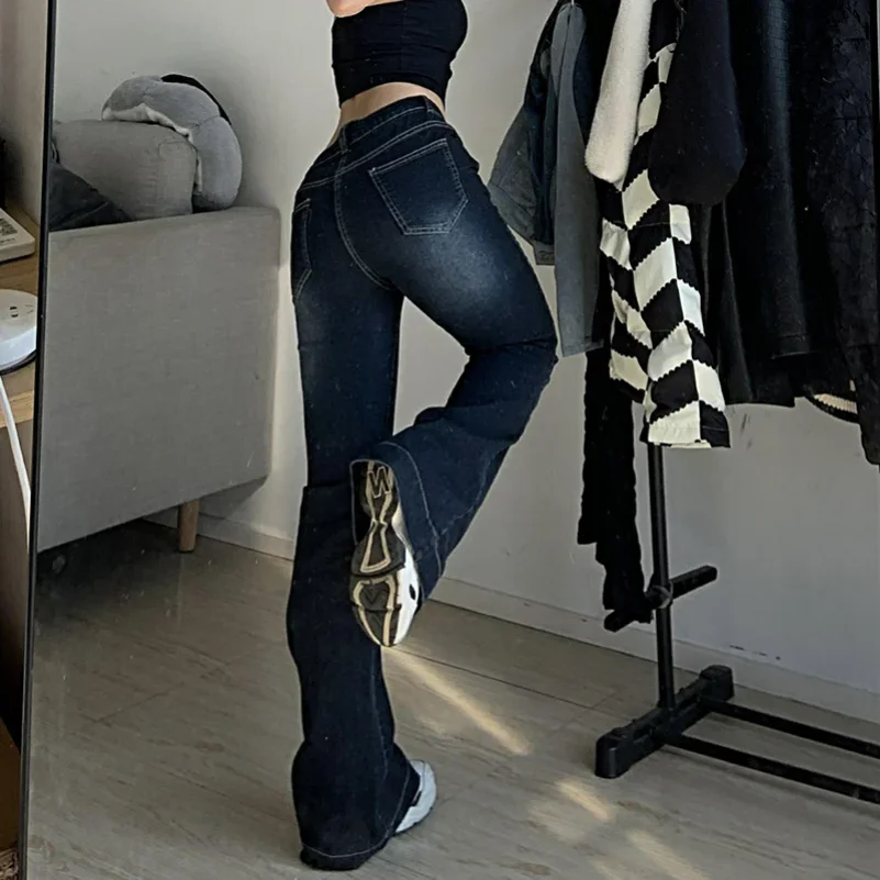 New Flare Jeans Women\'s Low Waist Trousers Vintage Aesthetic Denim Pants Streetwear Mom Casual Korean Fashion Y2k Jeans