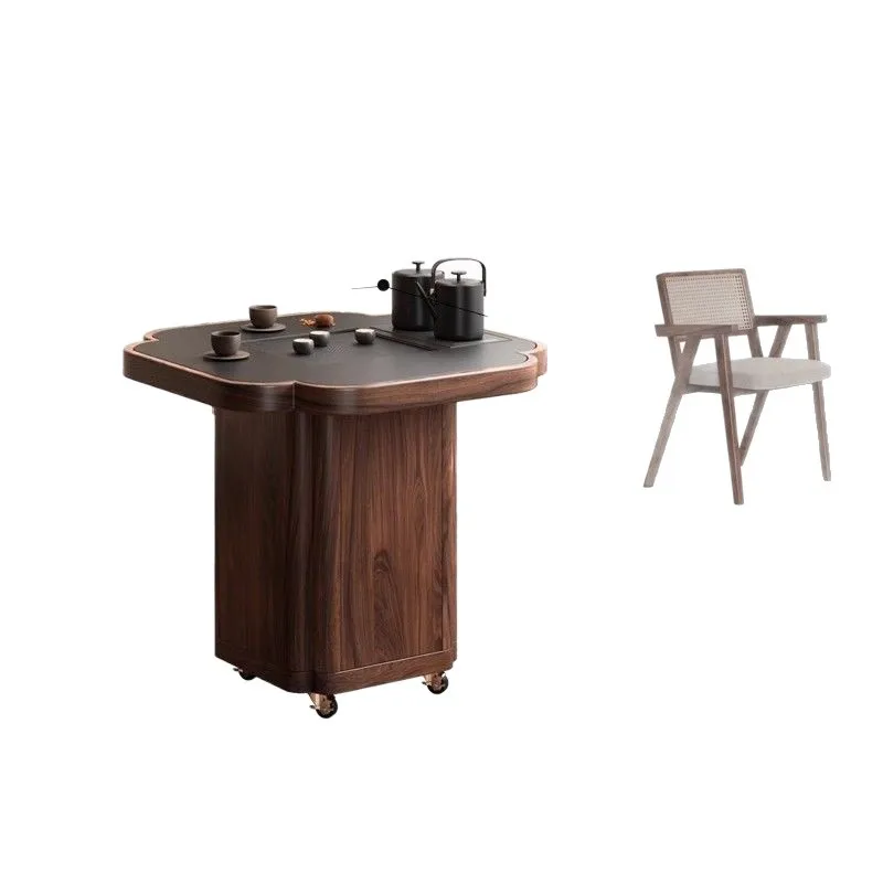 Solid wood four-leaf clover movable table, household small apartment table