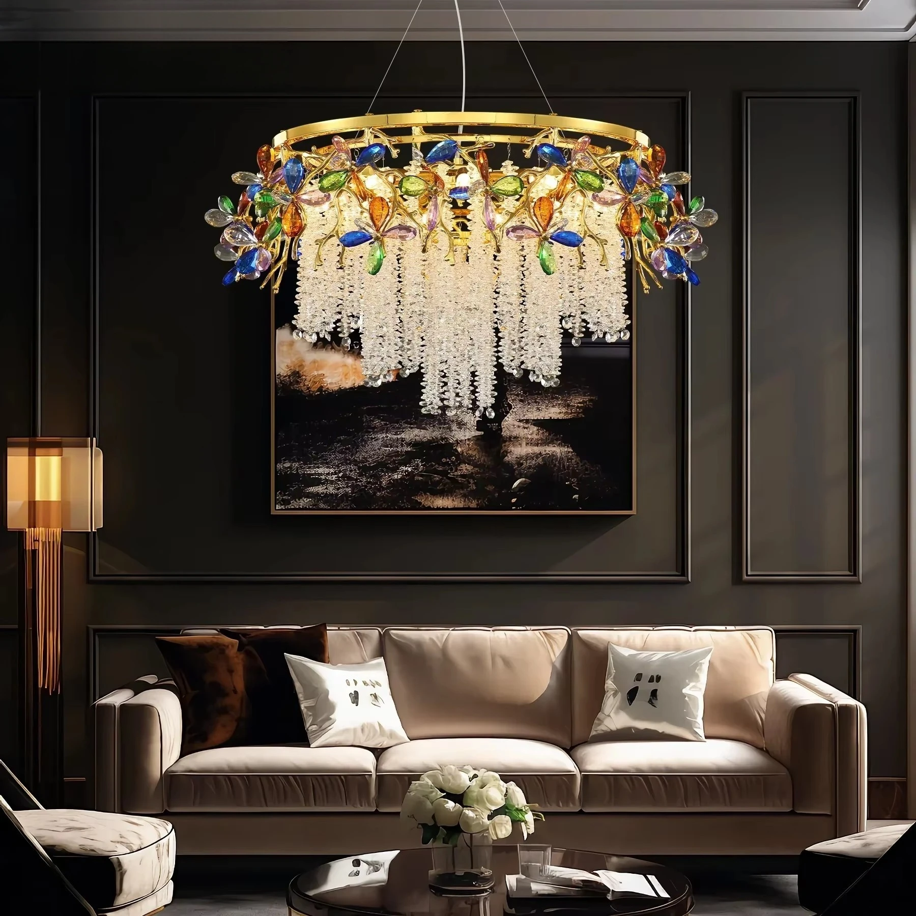 

Artpad Luxury Flower Crystal Chandelier For Living Room Dining Room Nordic Branch Colorful Crystal Pendant Light Bedroom Kitchen