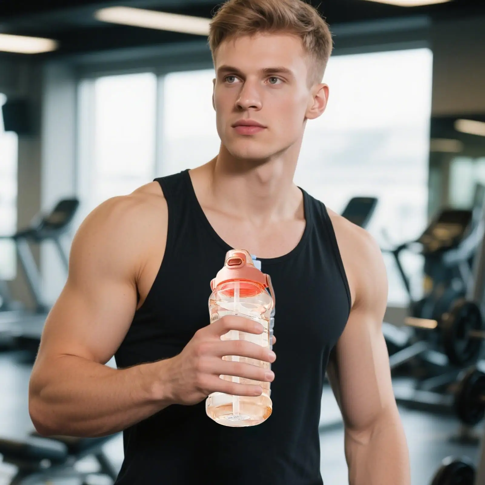 Botella de agua para deportes, botella reutilizable a prueba de fugas, accesorio portátil para beber, taza a prueba de fugas de 1,5 l para gimnasio, viaje, hidratación