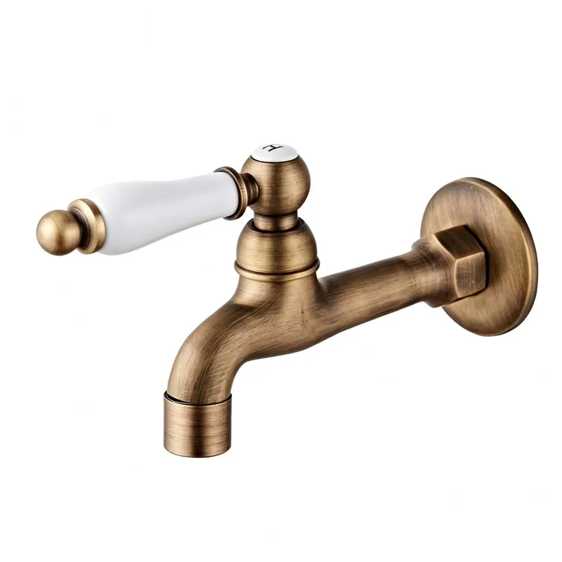 Long garden use Bibcock faucet tap crane Antique Brass Finish Bathroom Wall Mount Washing Machine Water Faucet Taps YT-5158