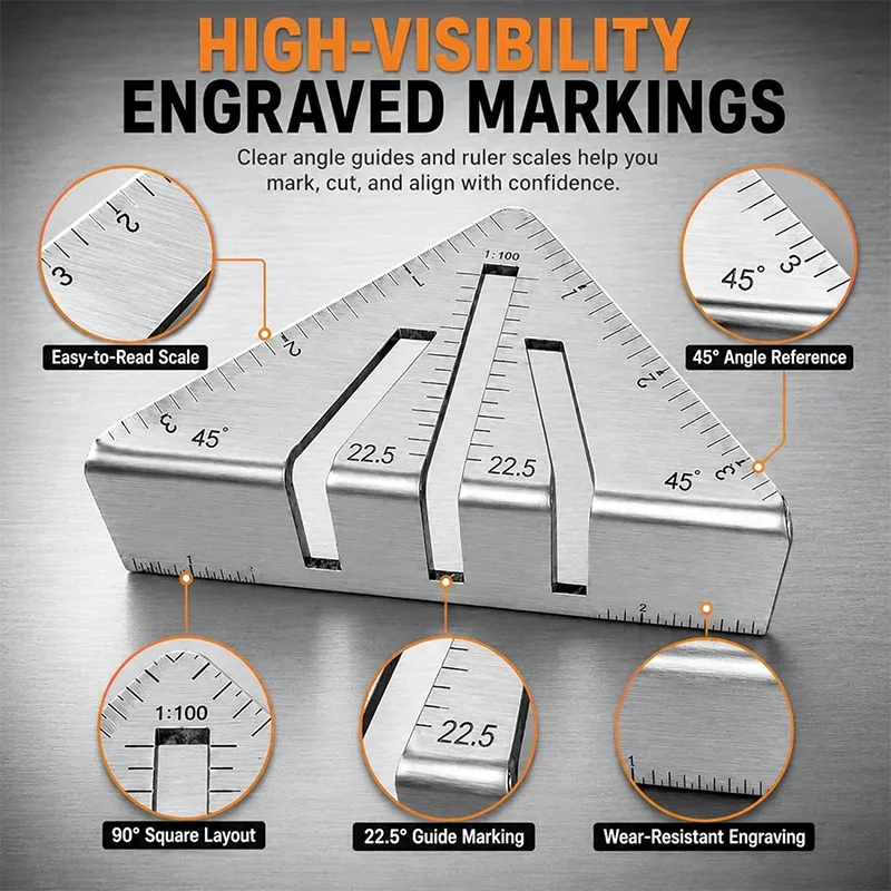 Heavy Duty Metalworking Miter Square,carpenter Triangle Ruler With Angle Guides,precision Woodworking Measuring Layout Tool