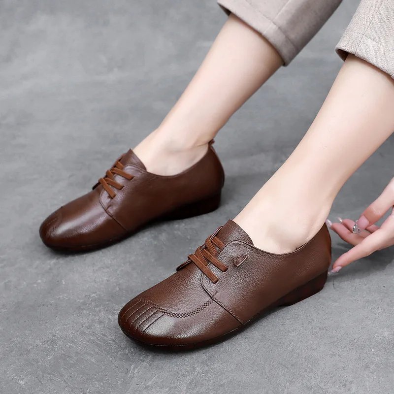 2022 Spring Women's Shoes Retro Handmade Genuine Leather Female Single Shoes Soft Cowhide Women's Casual Flat Shoes