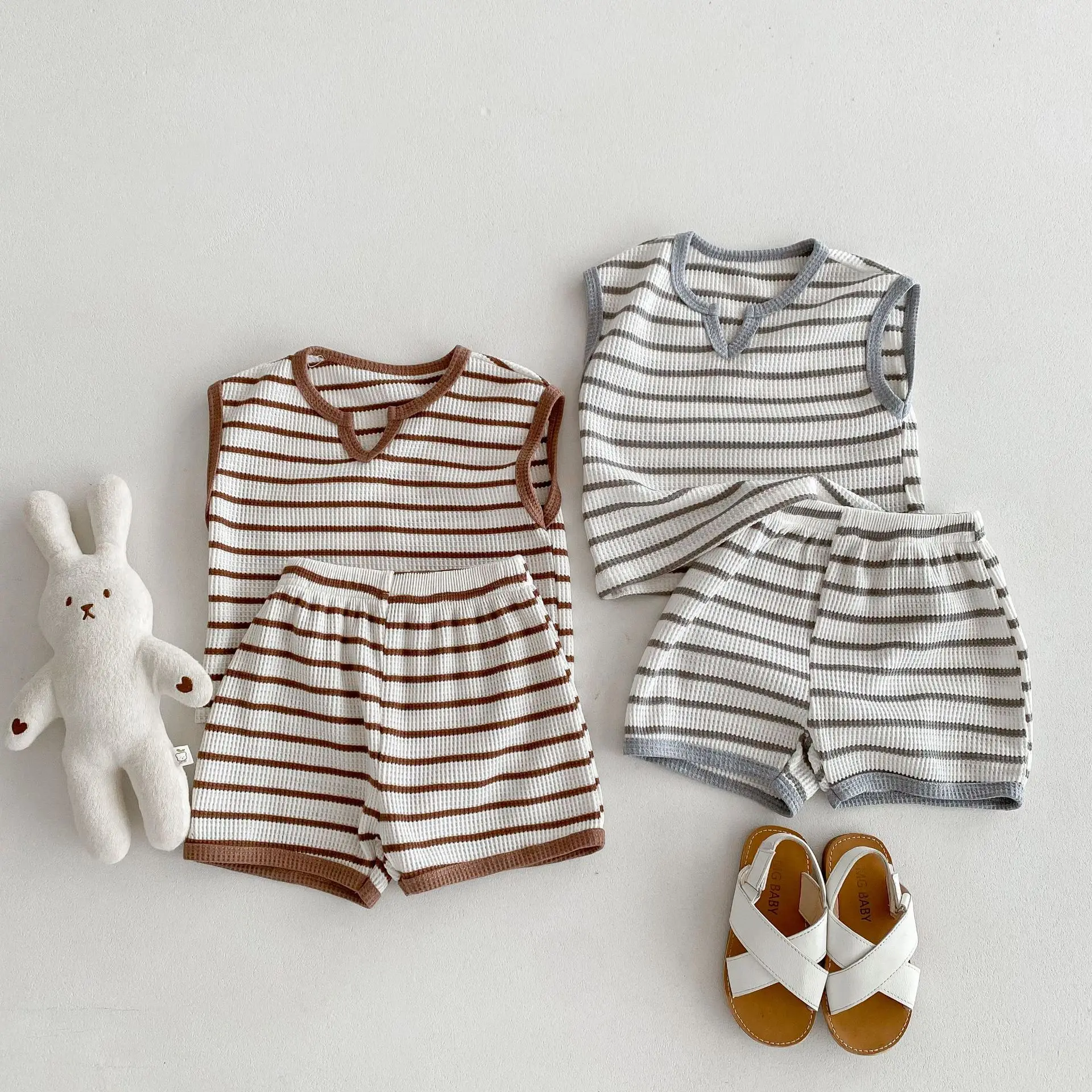 MILANCEL 2024 Summer Kids Clothing Set Striped Tee And Shorts 2pcs Boys Suits Vintage Girls Clothes Set