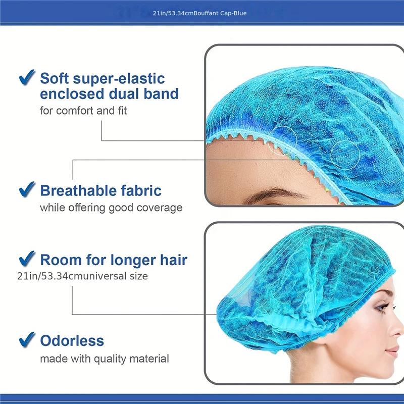 100pcs Disposable Non-Woven Bouffant Caps, 18
