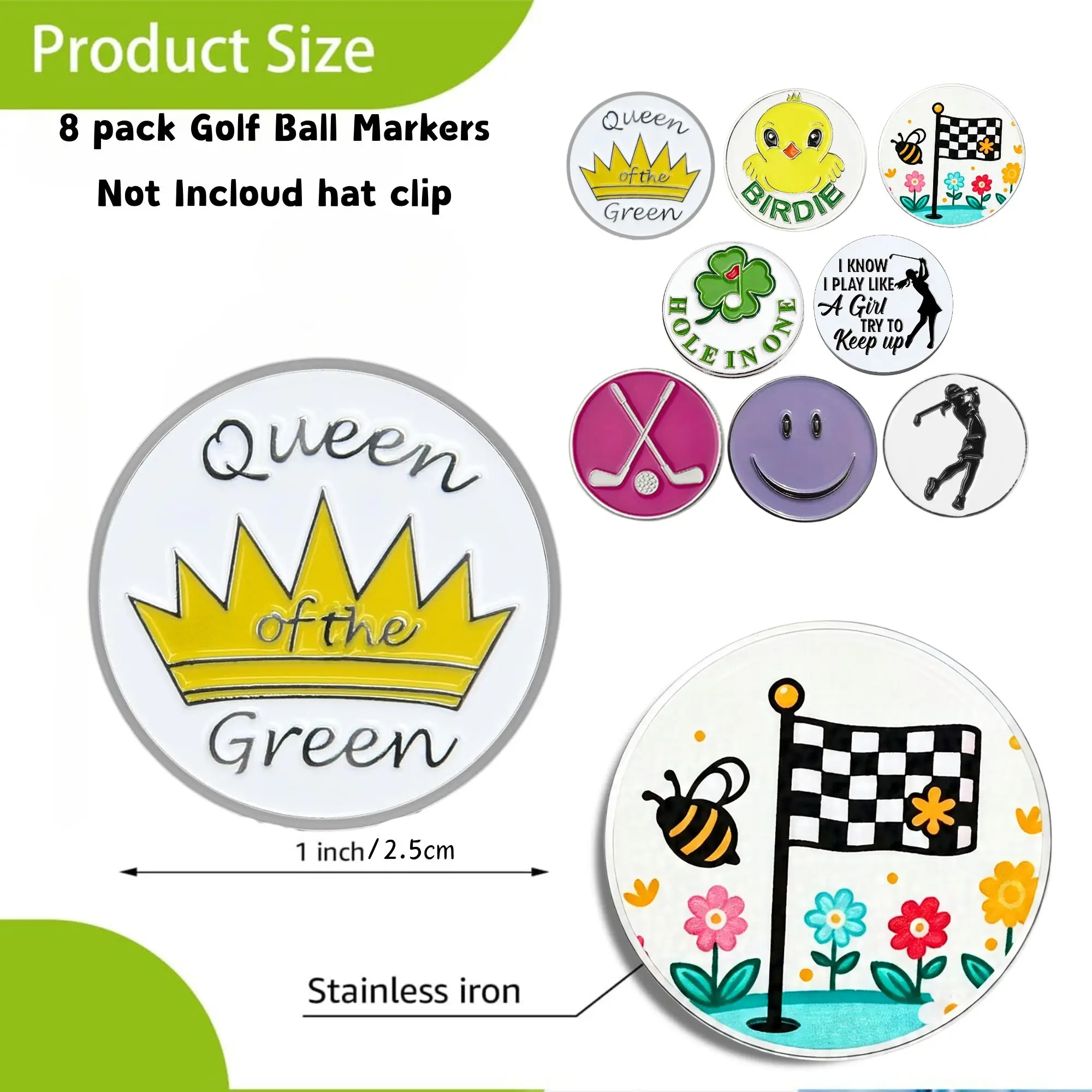 8 counts Golf Ball Markers Sets With Different Designs, Funny Golf Accessories for Women Golfers Birthday Retirement Fathers Day