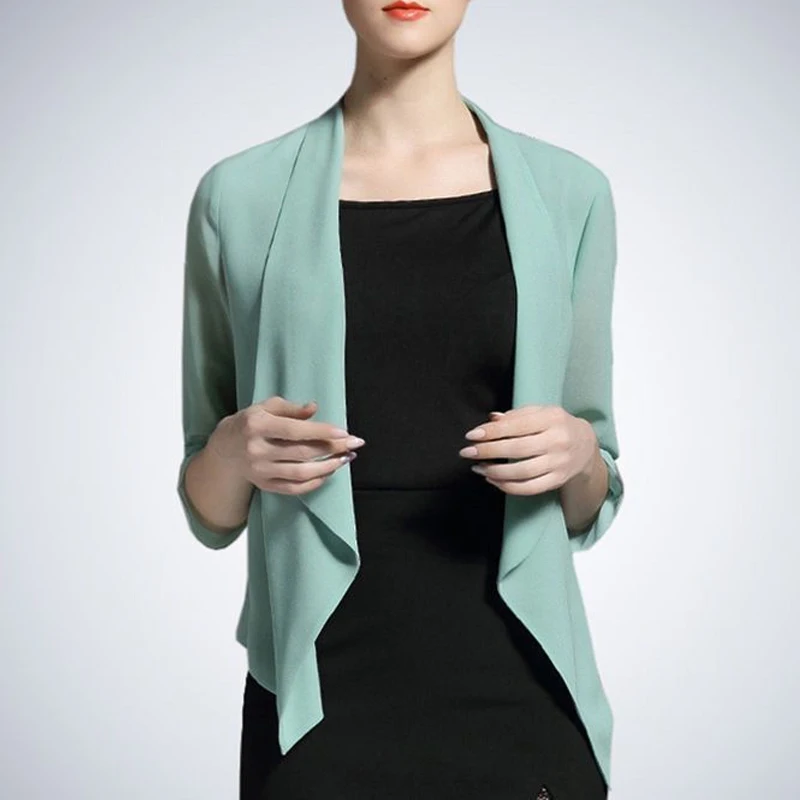 Chiffon Thin Asymmetrical Vintage Cardigan Summer New Short Sleeve Solid All-match Casual Shir Tops Fashion Office Women Clothes