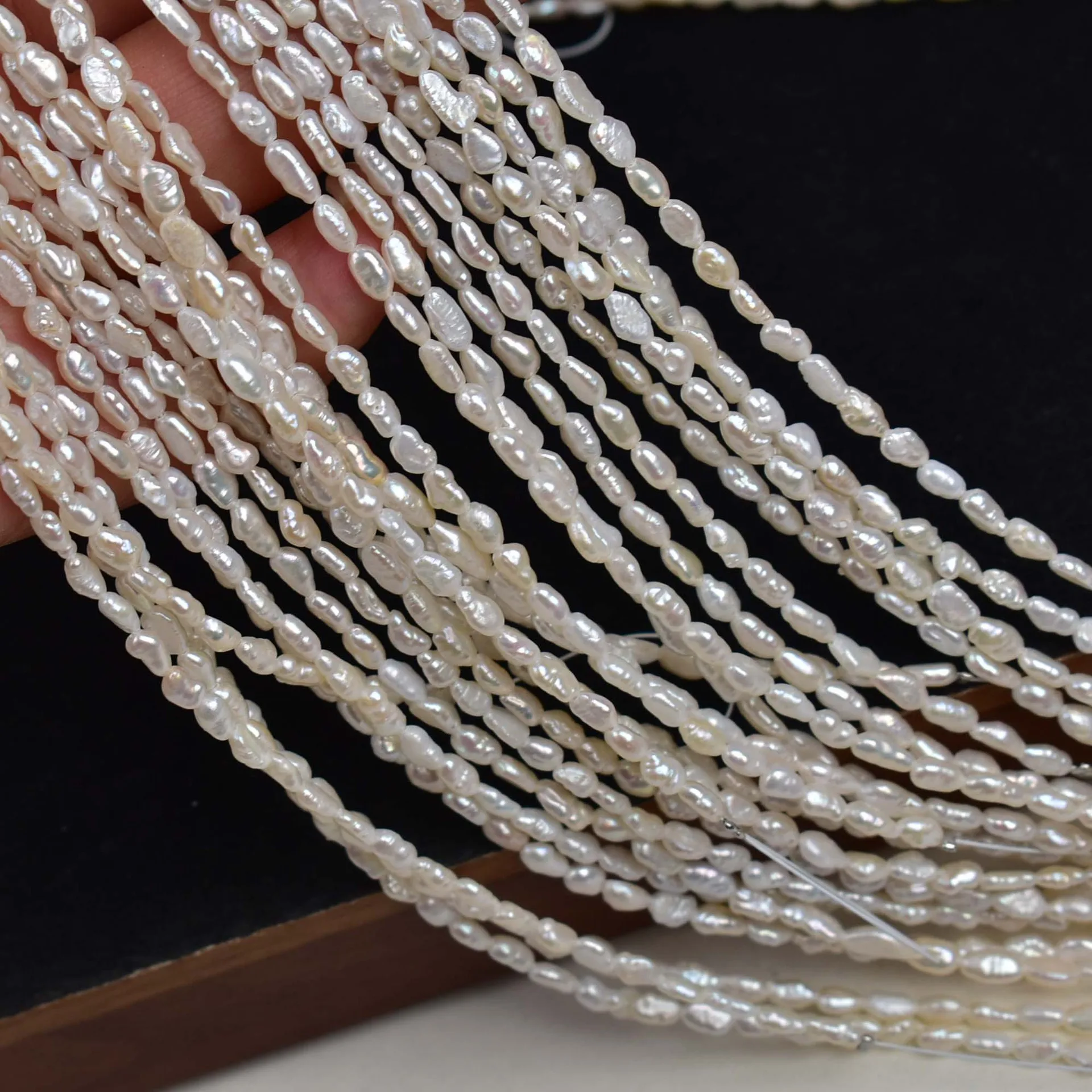 4-5 مللي متر صغير الباروك ثقب مستقيم اللؤلؤ لؤلؤ المياه العذبة الطبيعية سلاسل الأبيض على الوجهين بريق اللؤلؤ بالجملة و DIY بها بنفسك #2