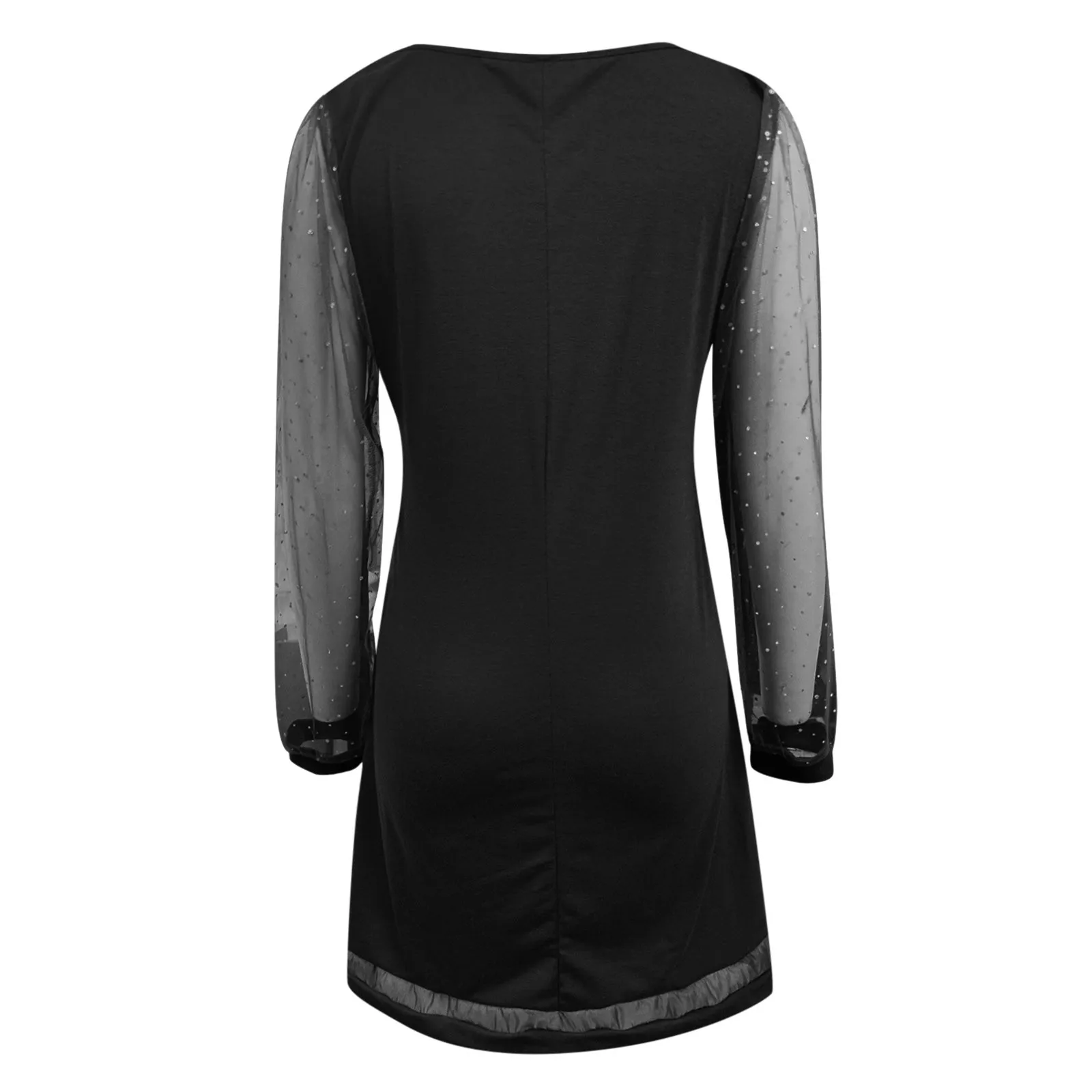 Fashion Dress Women Black V Neck Gauze Sequins Long Sleeved Female Dresses Party Club Dress Casual Short Dress 2024