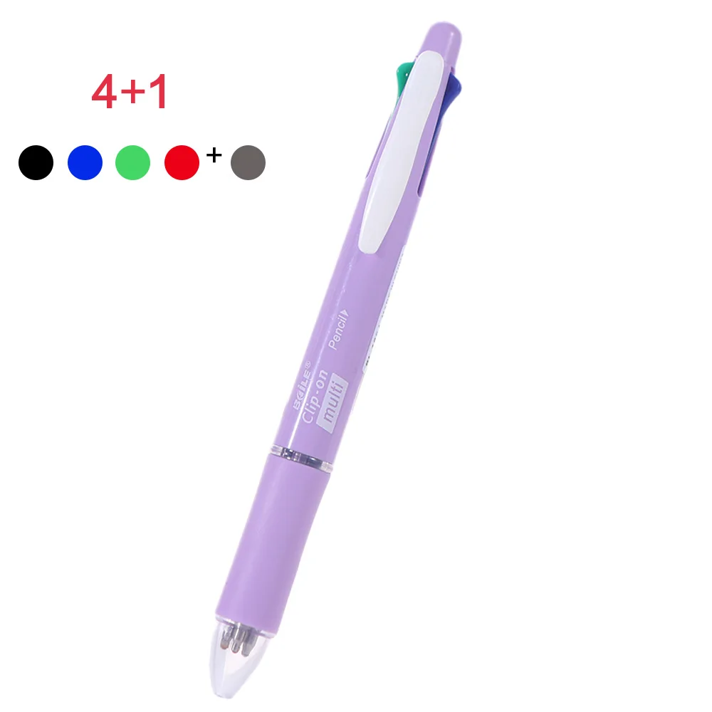 4pcs 4 Colors Ball Pen Multicolor Ballpoint Pens 1 Automatic Pencil 5 in 1 Multicolor Retractable Pen Soft Creative