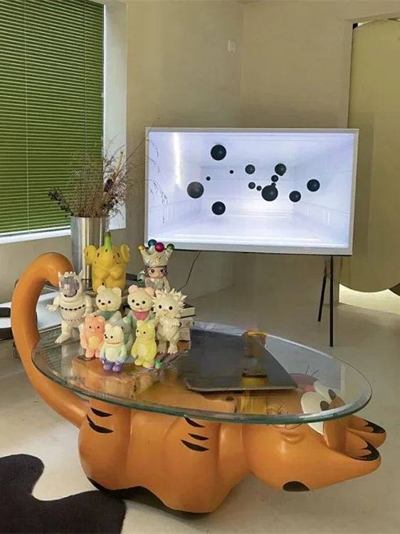 Cute Design Special-shaped Creative Cat Tea Tempered Glass, FRP Cartoon Animal, Garfield Coffee Table