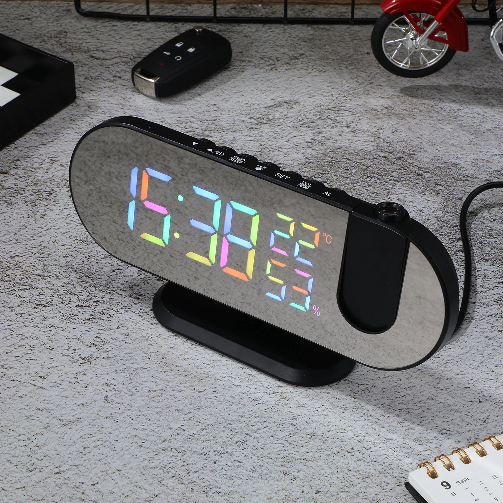 

Smart Alarm Clock LED Large Color Screen Projector Bedroom USB Output Light Adjustment Temperature Monitoring Snooze Date