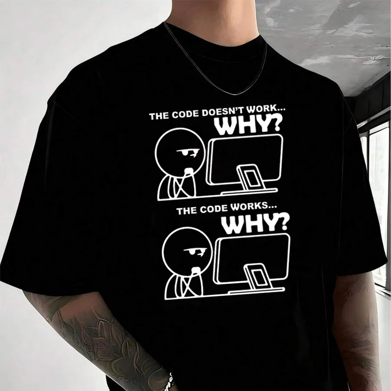 

Men's Women Summer 100% Cotton T-shirt Funny Programmer Print Loose Short Sleeved Casual Basic TShirt Unisex Tops