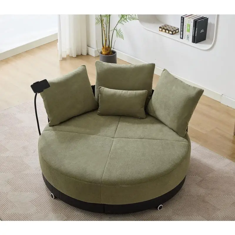 52.75" Oversized Round Swivel Chair with 360° Rotation, Adjustable Phone Stand, Anti-Wrinkle Polyester Fabric, Green Color -