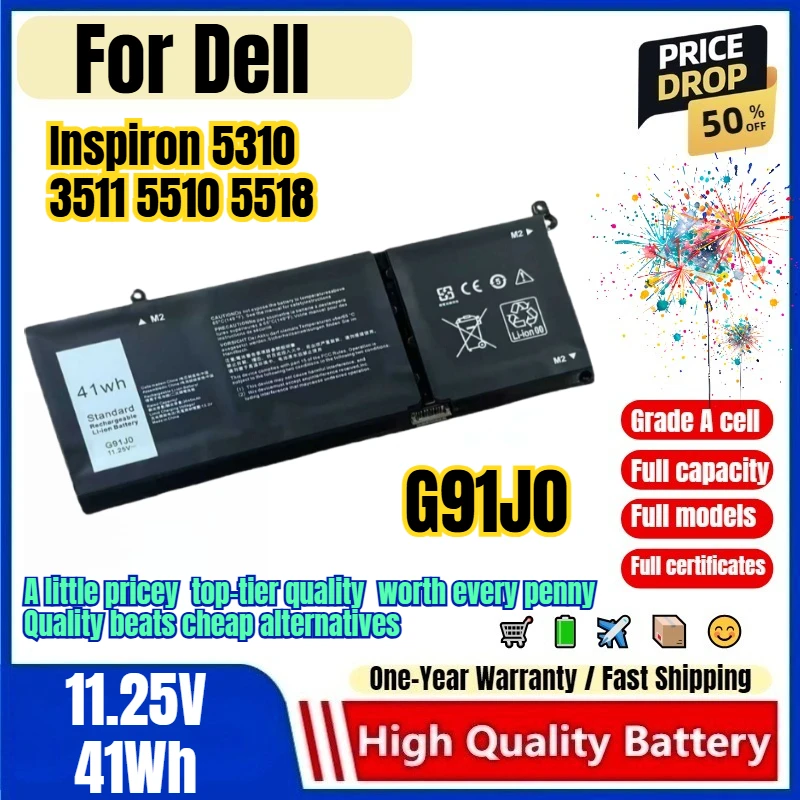 G91J0 for Dell Inspiron 5310 3511 5510 5518 Laptop Battery 0Cycle High Quality Capacity Battery Replacement Bateria Grade A Cell