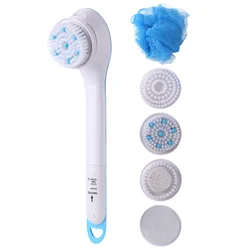 Massager Bath Brush Waterproof Rotating Scrubber Shower Brush Long Handle With 5 Brush Heads Skin Care Set for Body Face Feet