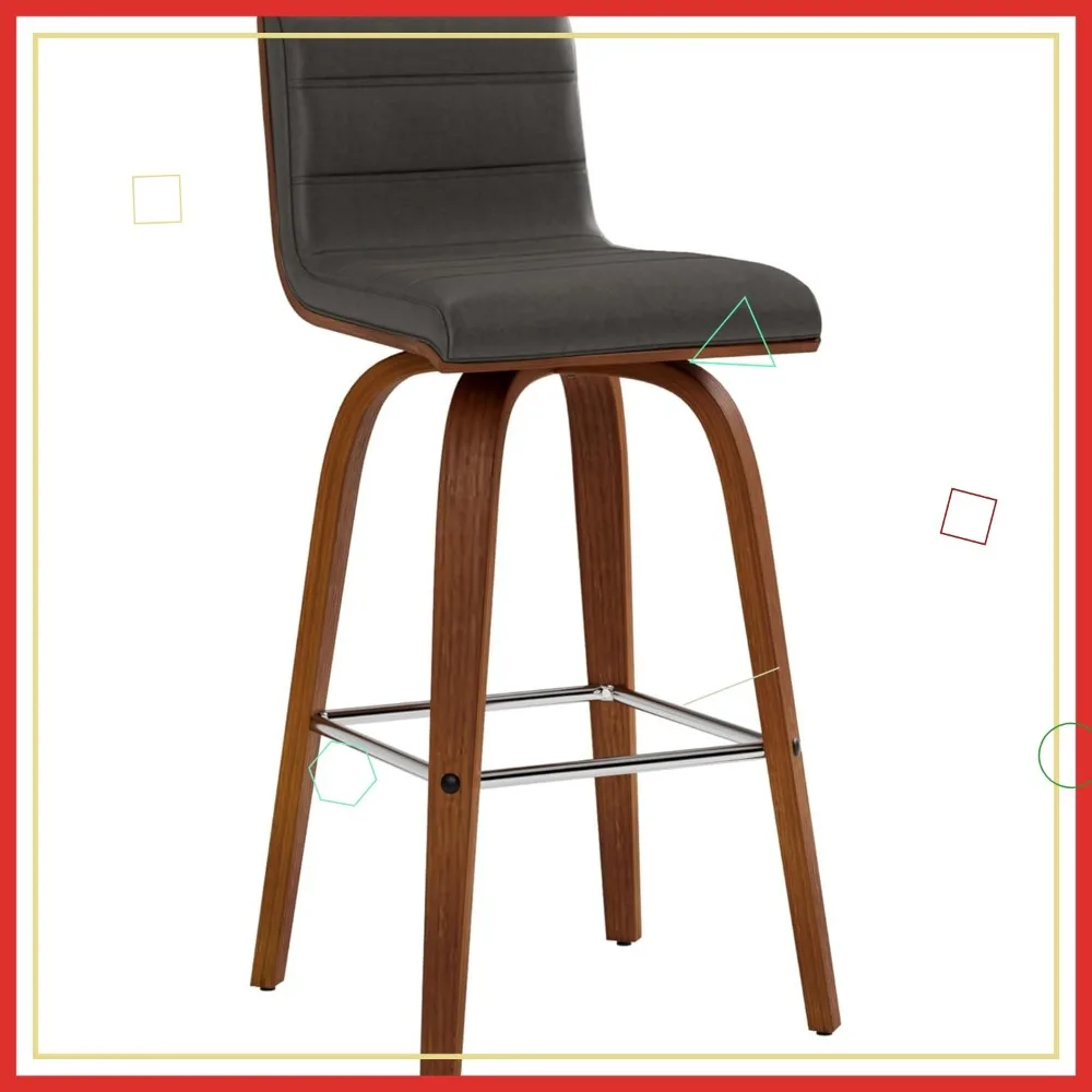 مقعد مرتفع دوار بارتفاع 26 بوصة مع جلد صناعي رمادي ولمسة نهائية من خشب الجوز #1