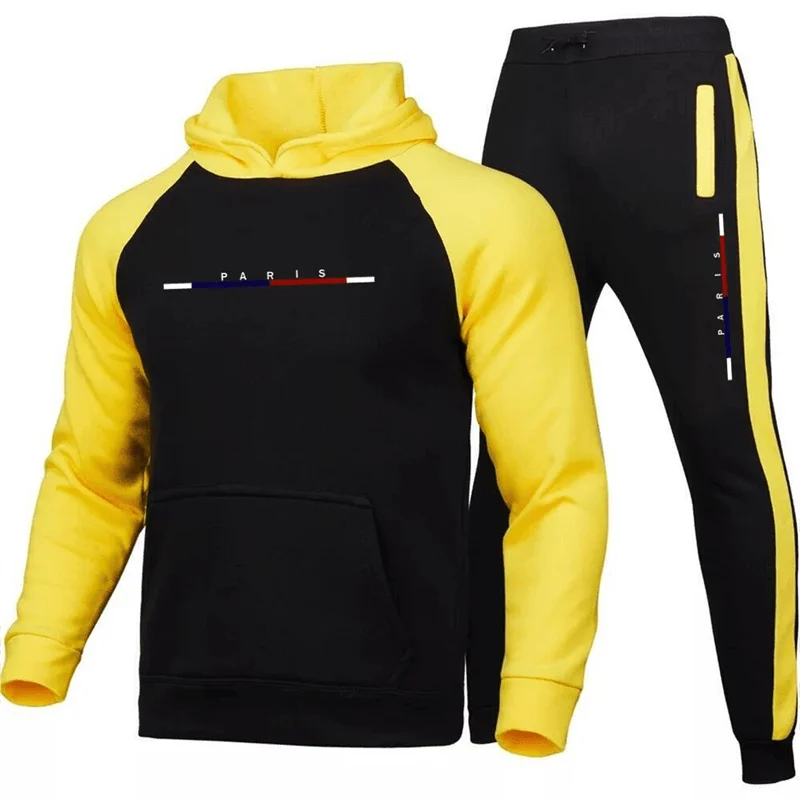 Blank Tracksuit Men\'s Sets Hoodie and Pants High Quality Fashion Graphic Patchwork Outdoor Jogging Sportswear Man Clothing Suit