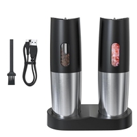 Electric Salt And Pepper Grinder Set Black & Silver Automatic Pepper Mill Grinder Adjustable Coarseness LED Light