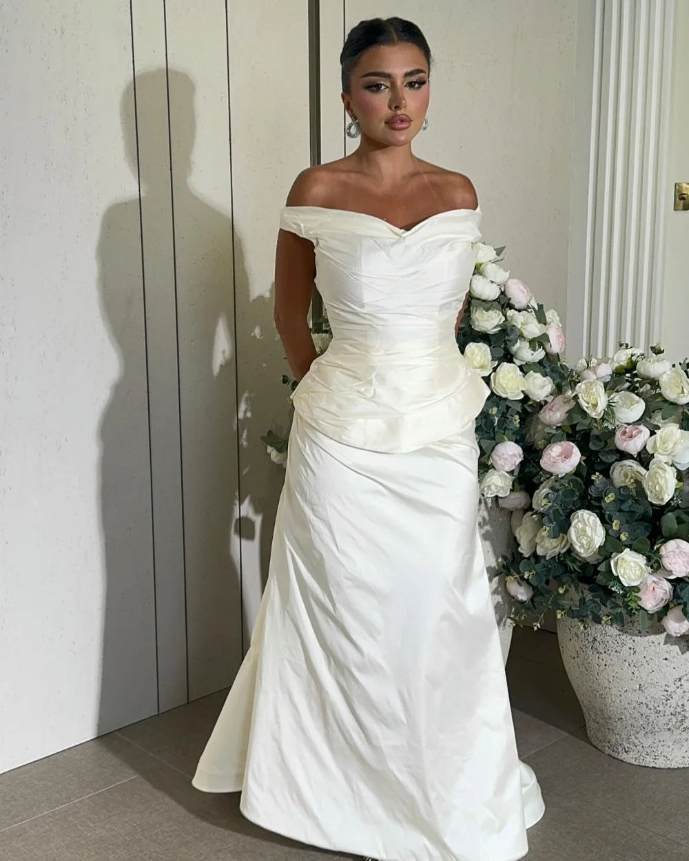 

Customized Matching Classic Pleat Ruched A-line Off-the-shoulder Long Dresses Bespoke Occasion Dresses Exquisite Sizes Available