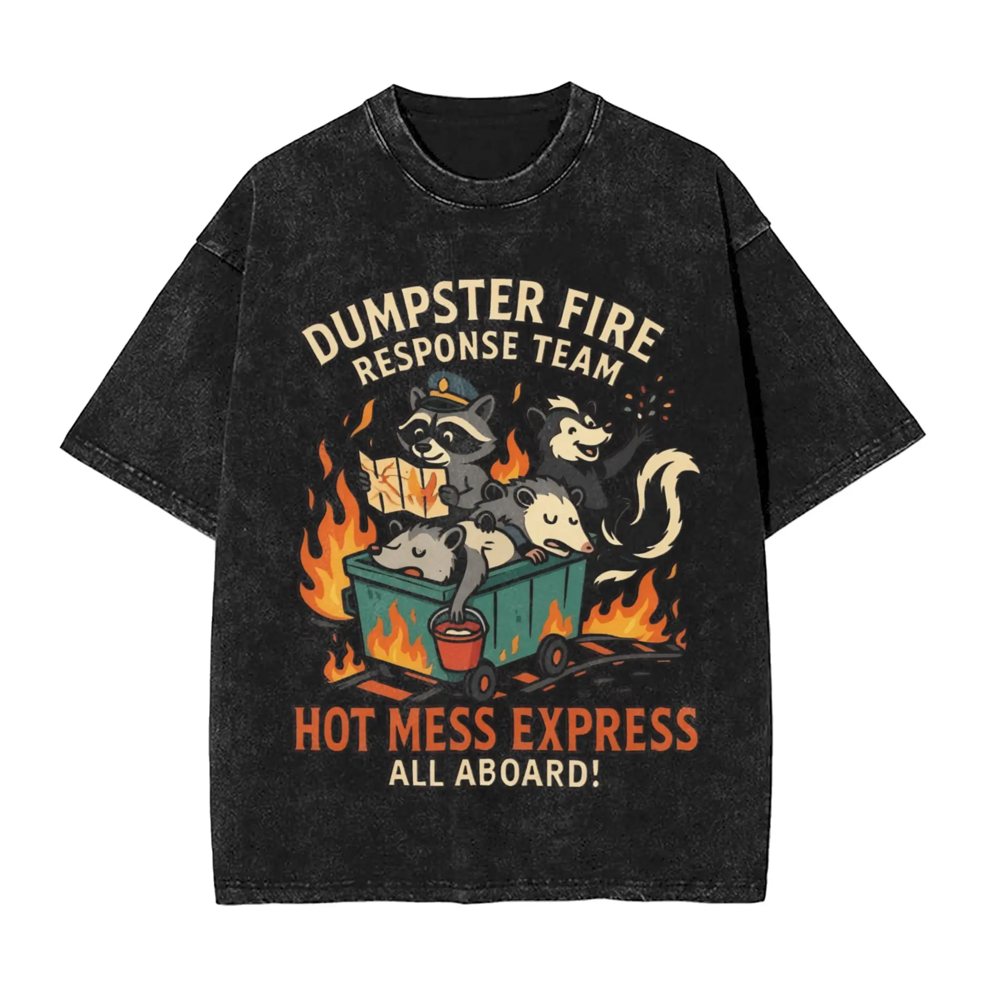 

Creative Dumpster Fire Response Team T-Shirt for Men Crewneck Cotton Washed T Shirts Short Sleeve Tees Plus Size Clothing