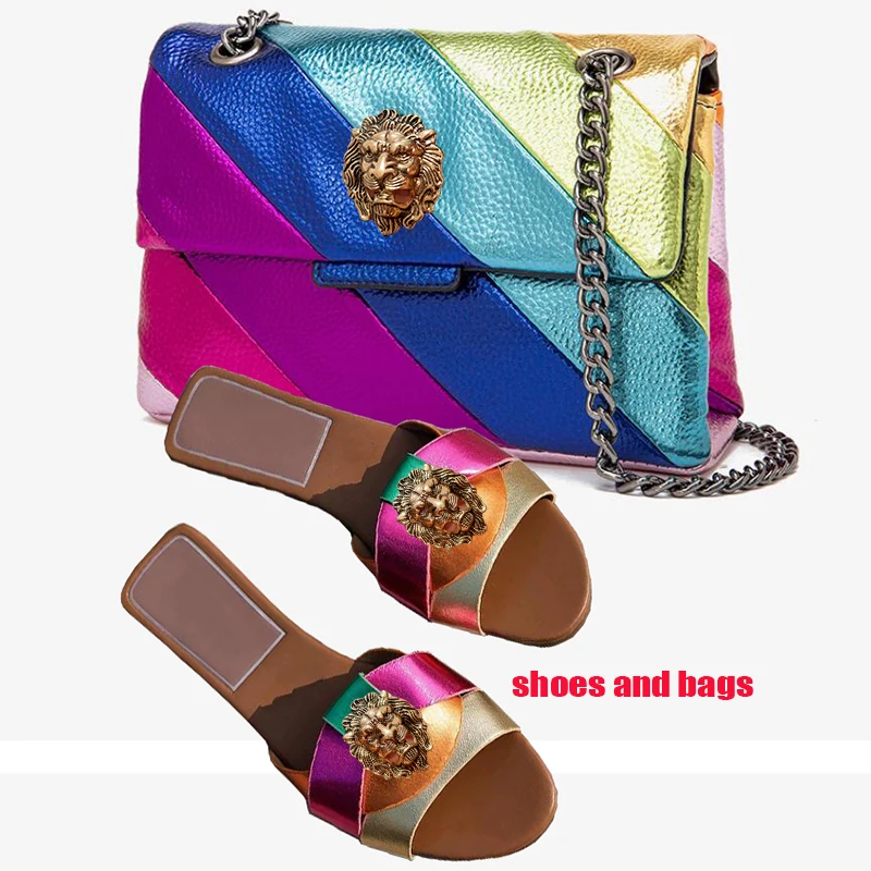 High-end diamond women's slippers, fish-mouthed back hollowed-out lion cooling slippers, rhinestone slippers chain bag set