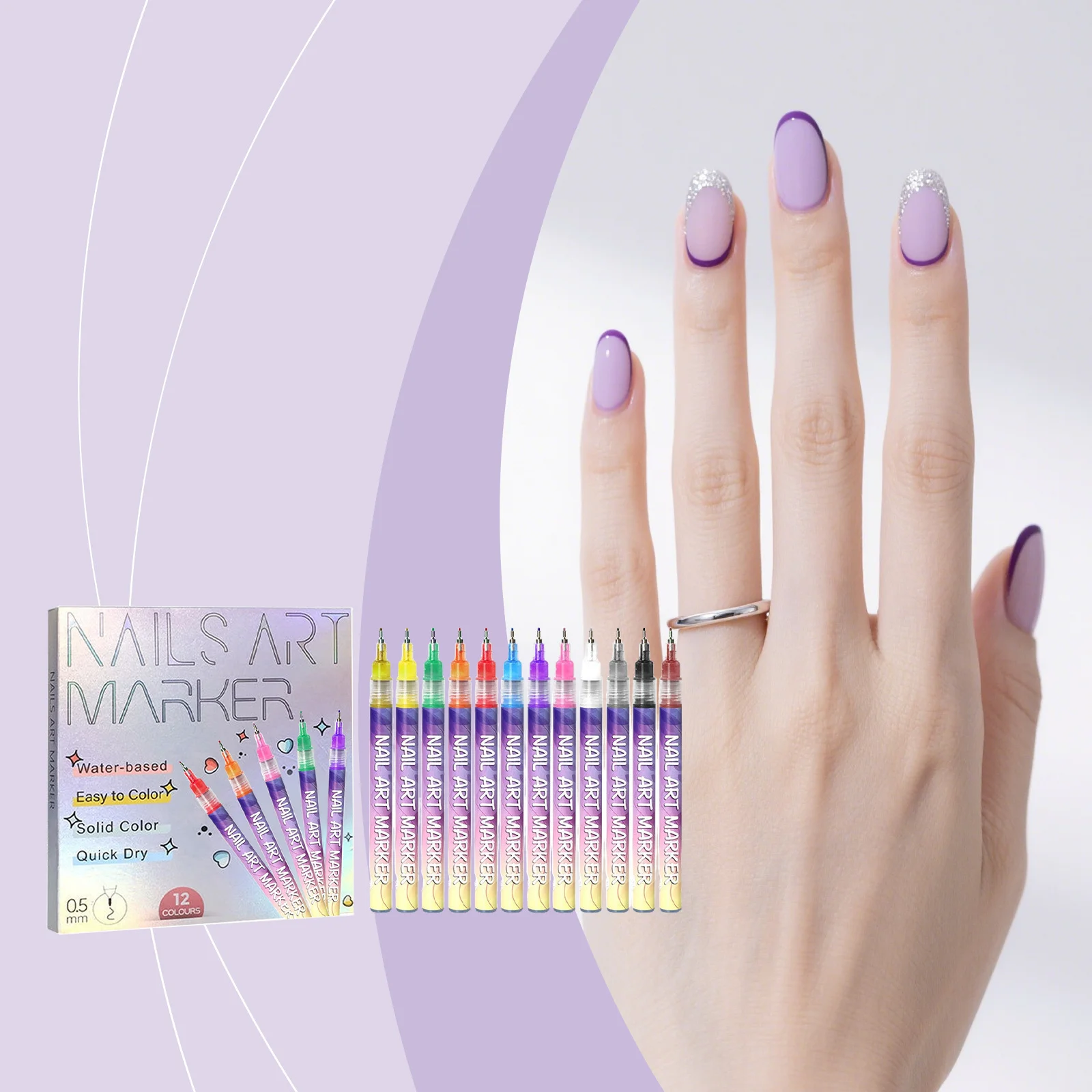 12Colors Nail Acrylic Graffiti Pen, Colourful Nail Marker, Nail Drawing Pen, Waterproof, Quick Drying Nail Pen, DIY Nail Art Pen