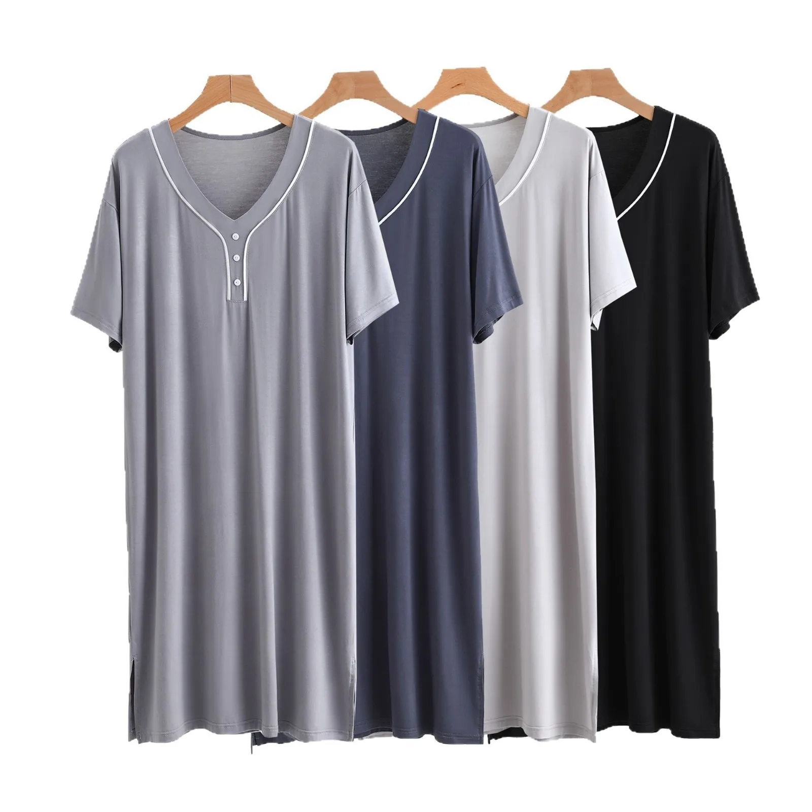 Mens Modal Sleepwear Bathrobe Summer Big Size Pajamas Shower Robes Short Sleeve Nightgown Soft Man Lounge Sleep Dress Home Wear