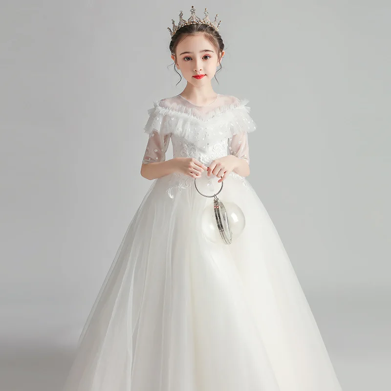 Fashion Girls Princess Dress For Birthday Party Piano Performance Elegant Costumes Wedding Banquet Flower Kids Tulle Dresses