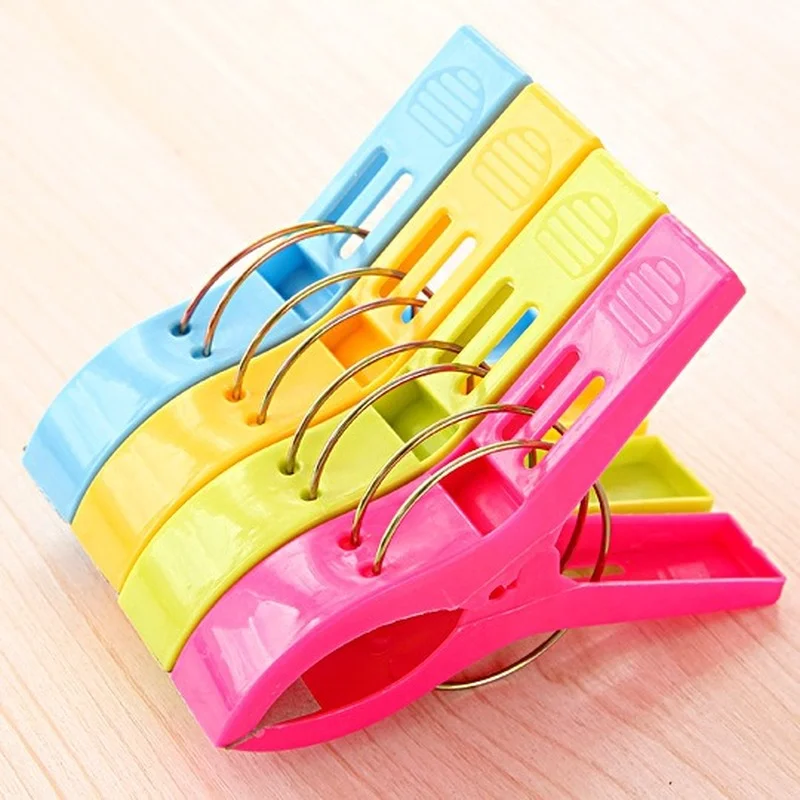 4Pcs Large Size Laundry Clothes Pins Beach Towel Clamp Plastic Color Clothes Pegs Bed Sheet Clips Drying Racks Retaining Clip