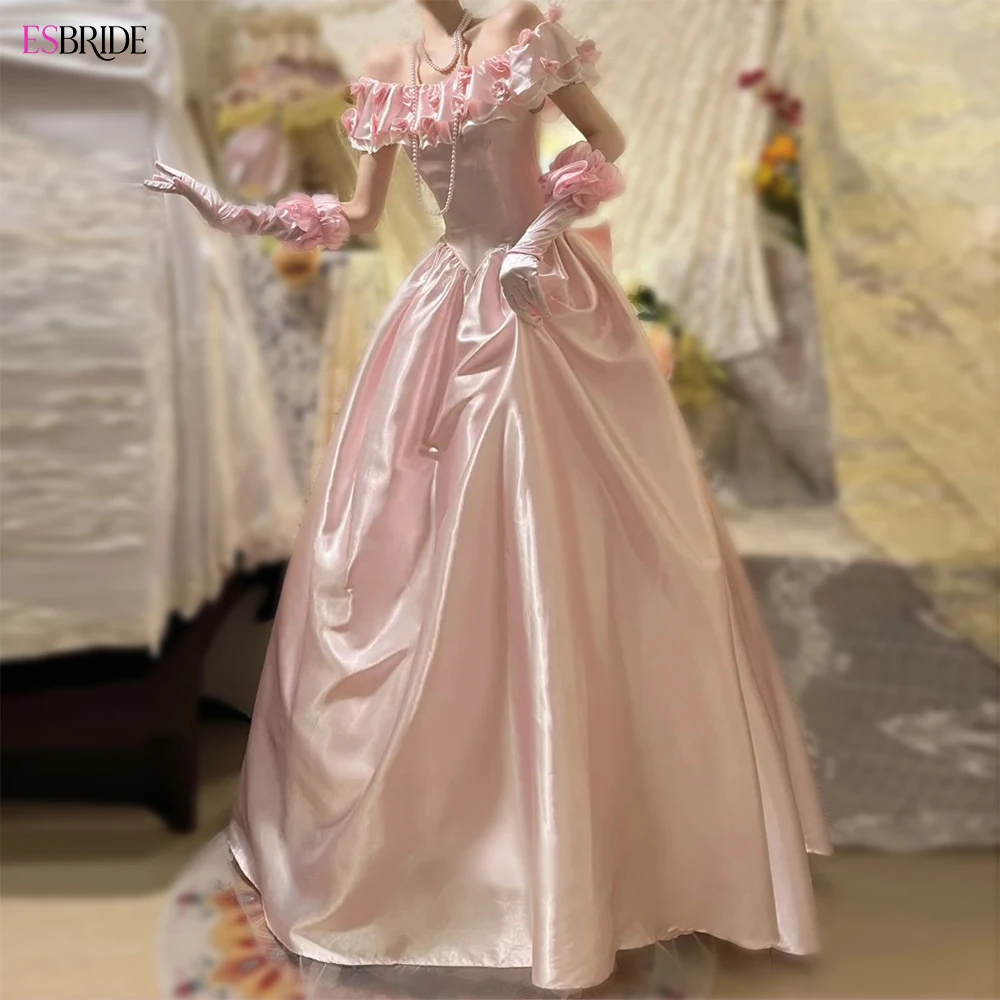 

ESBRIDE Vintage Pink Satin Shoulder Lace Wedding Dress Customized Evening Dress Sweetheart Formal Birthday Party Dresses