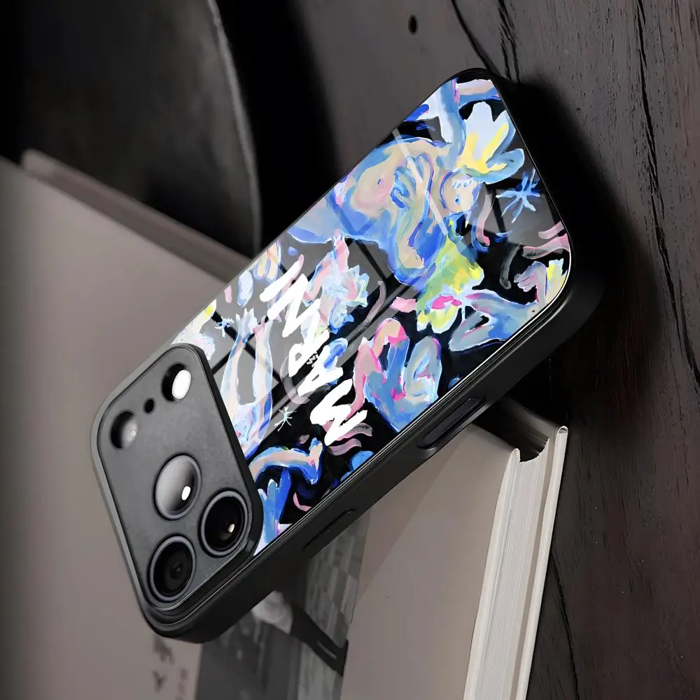 Fashion M-marniESS Phone Case Glass For IPhone17 Air 16 15 17 14 Pro Max 13 12 Hard 11 X XS XR Plus For Samsung S 26 24 23 22 Ul