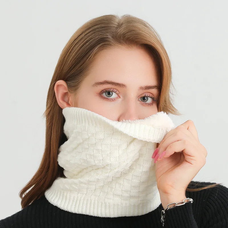 Warm Winter Ring Scarf Solid Color Soft Plush Thick Knited False Collar Women Neckerchief Face Mask Muffler Wrap