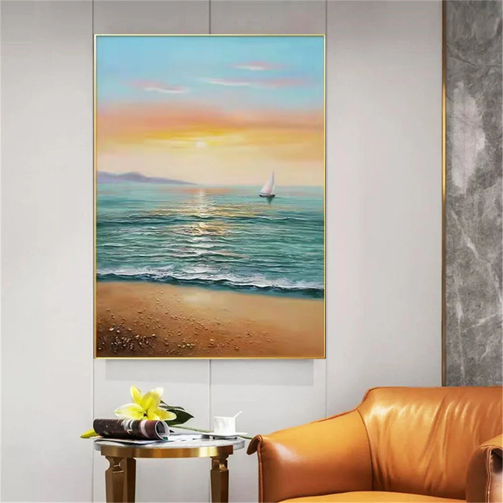 

Чистая ручная роспись Морской пейзаж, абстрактный холст, картина маслом, гостиная, семья, минималистическая школа, крыльцо, Современная Настенная Наклейка