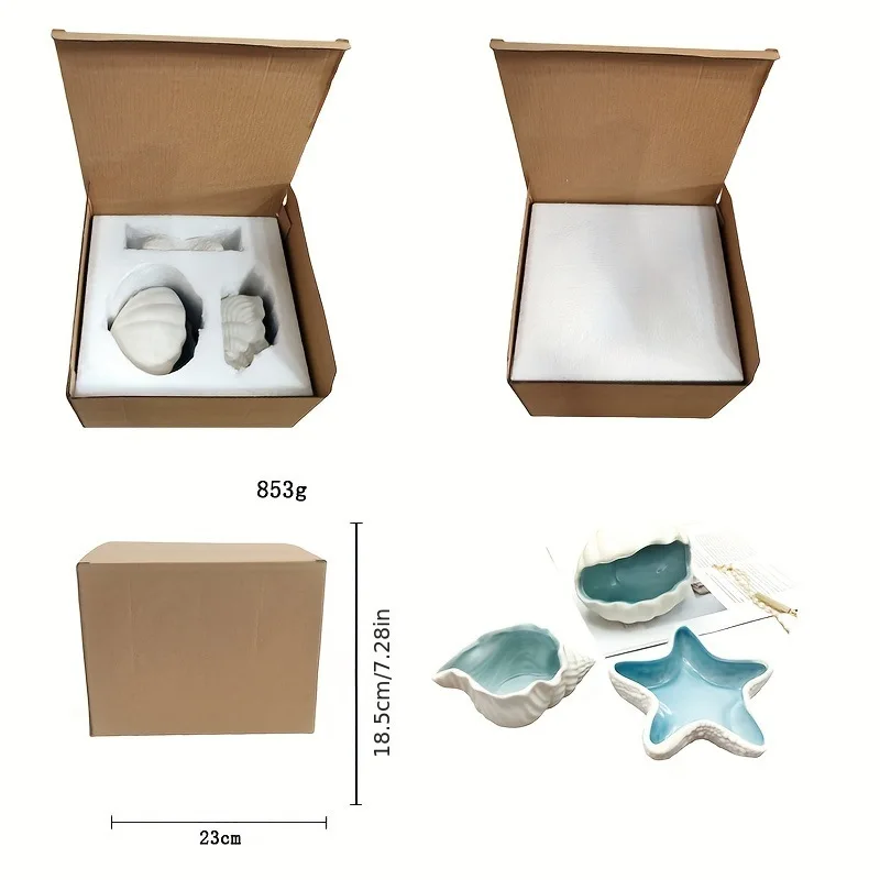 Starfish, Sea Shell And Coral Ceramic Storage Tray. Necklace, Bracelet And Ring Storage Box. Blue And White Ashtray Storage Box view 4