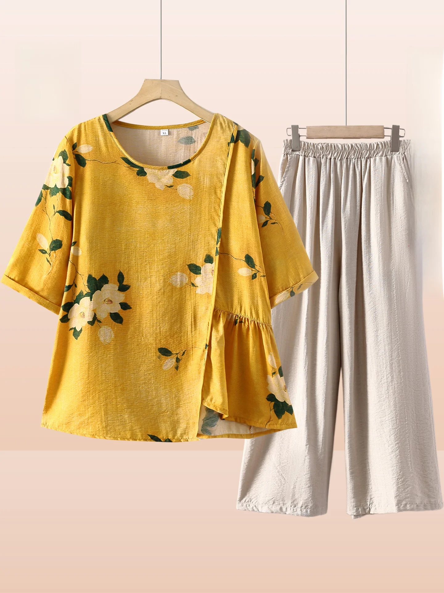 

Модный летний комплект из двух предметов для мам: шифоновая футболка с коротким рукавом и одежда для женщин среднего и старшего возраста. Подарок на День матери.