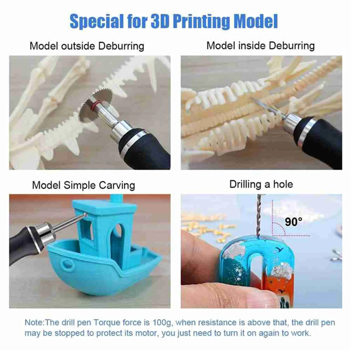 ABIY-3D 인쇄 도구 키트, 디버링 도구 3D 인쇄 버, 3D 프린터 모델, 수지 모델용 3단 USB 전기 로터리 펜