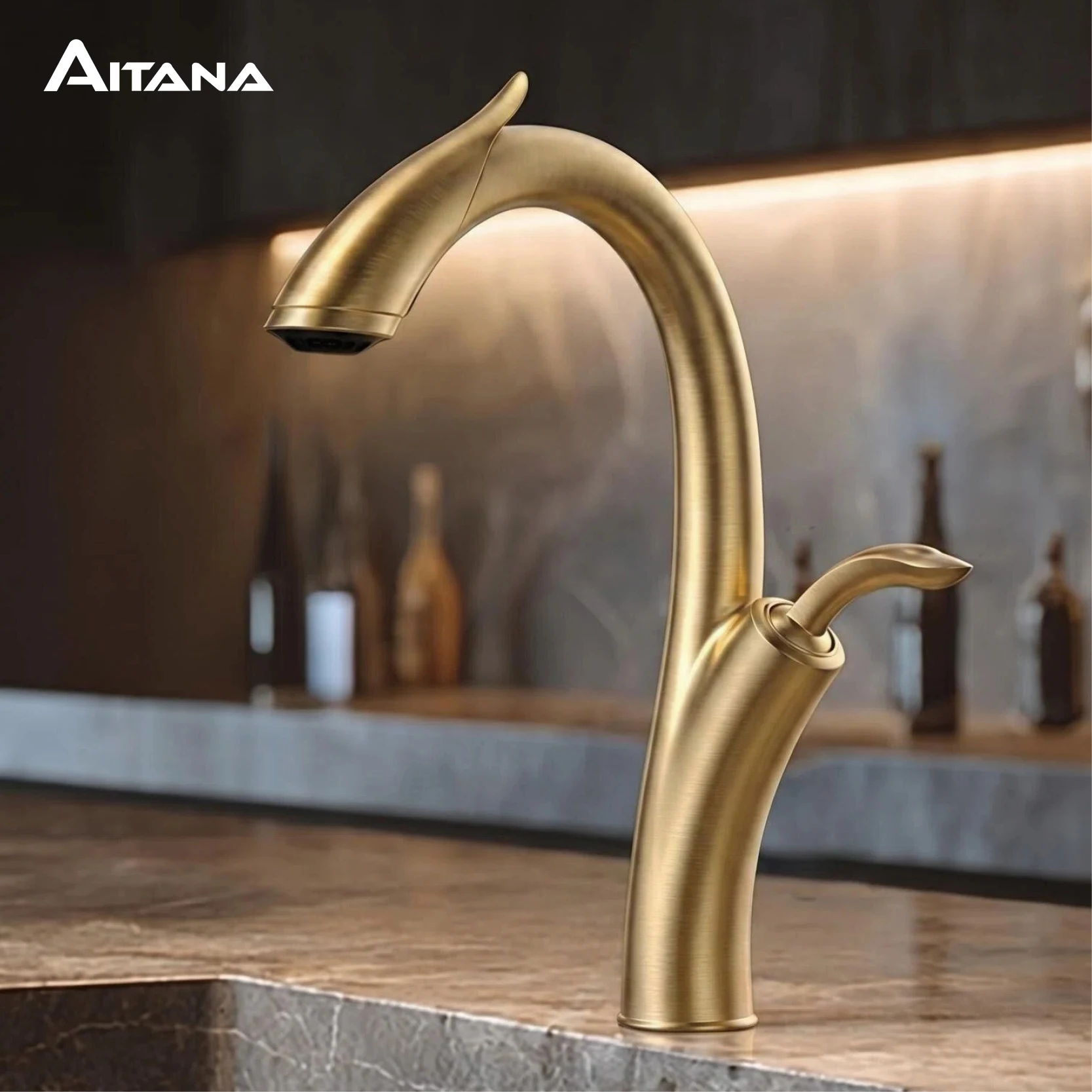 

AITANA Brushed Gold Kitchen Faucet Touch Control Pull Out Sink Tap 1 Hole Single Handle Hot Cold Water Luxury Brass Mixer Tap