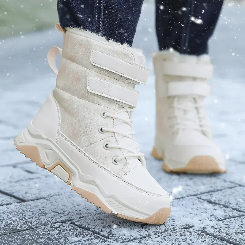 Botas de nieve antideslizantes para niños, zapatos informales para mantener el calor, de piel gruesa de alta calidad, de felpa, para invierno, 2024