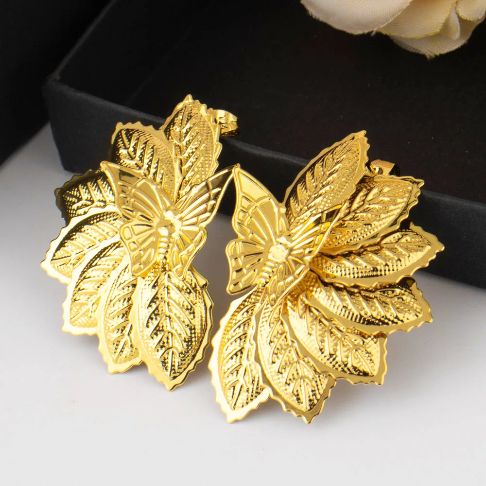 

Vintage Metal Leaf Women Stud Earrings Punk Exaggerated Gold Color Earrings Lucky Butterfly Jewelry Gifts For Party Easter Date
