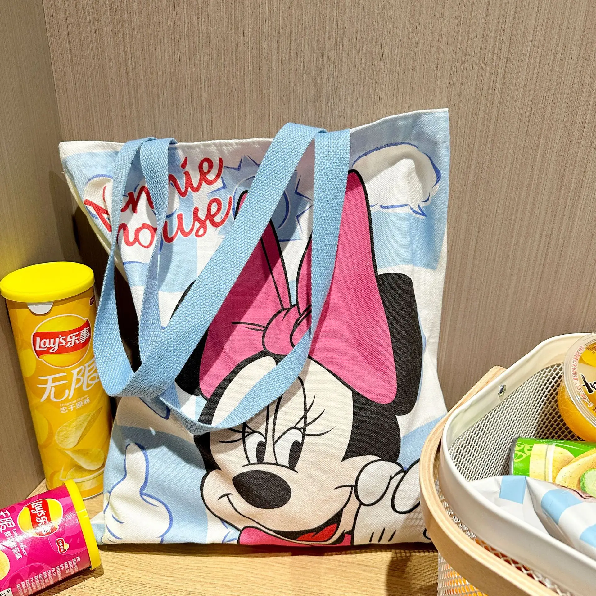 New Disney Minnie Mouse Canvas Handbag Kawaii Mickey Mouse Student Large Capacity Shoulder Bags Fashion Tote for Women