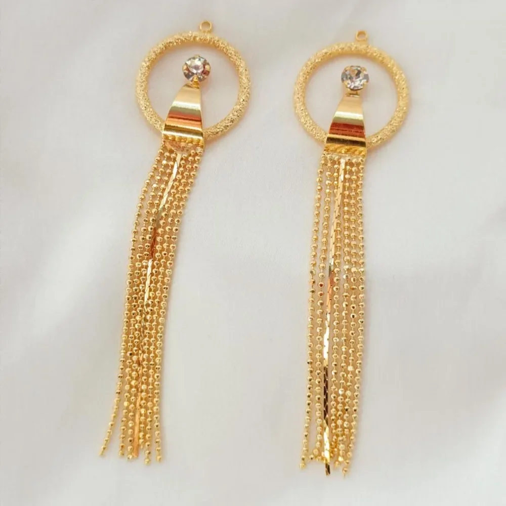 Colgante redondo mate de circón chapado en oro de 14 quilates, cadena de cuentas, borla, accesorio de joyería DIY hecho a mano