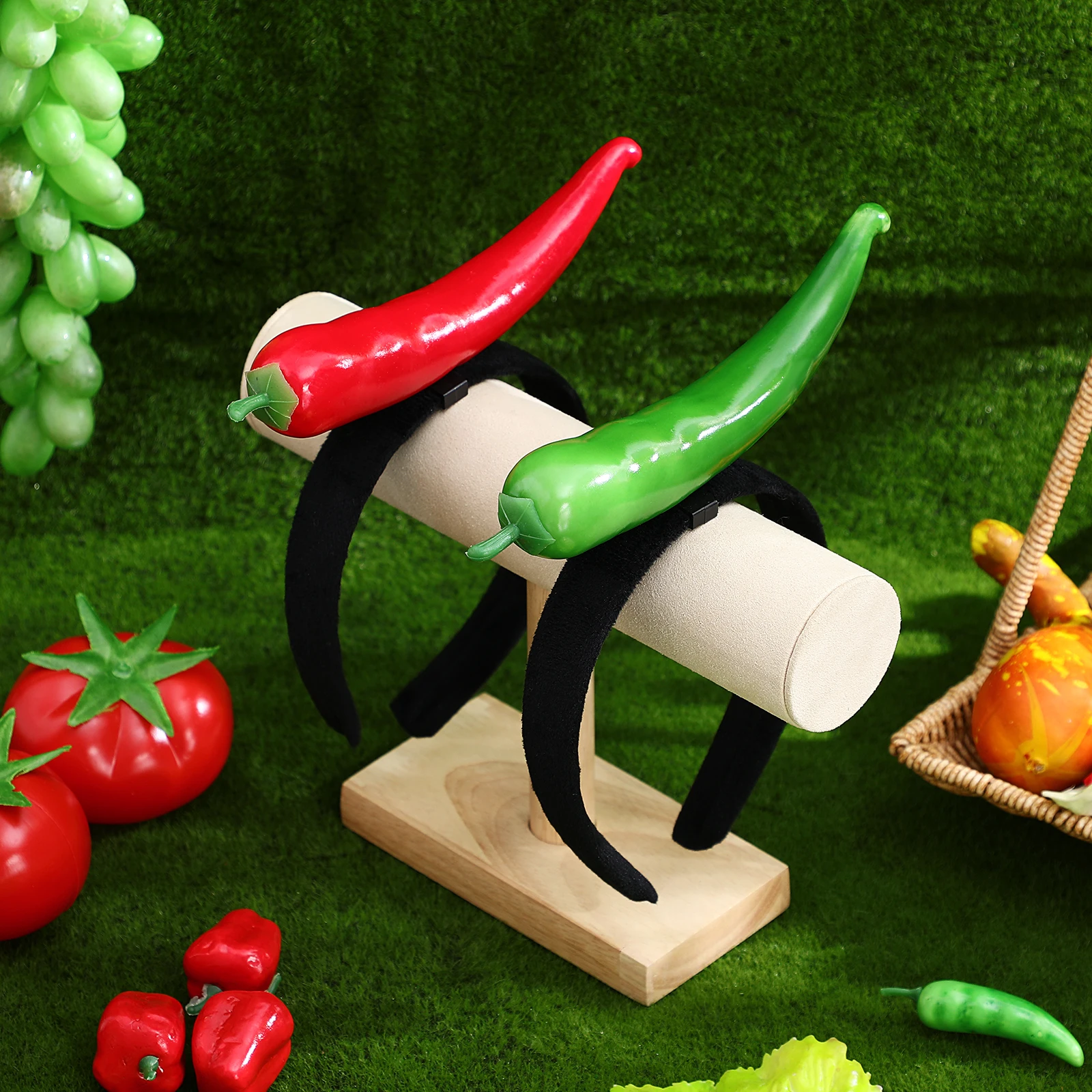 

2Pcs Vegetable Headband Cute Chili Pepper Hair Accessory Red Green Funny Holiday Hairband for Party Costume Festival Cosplay