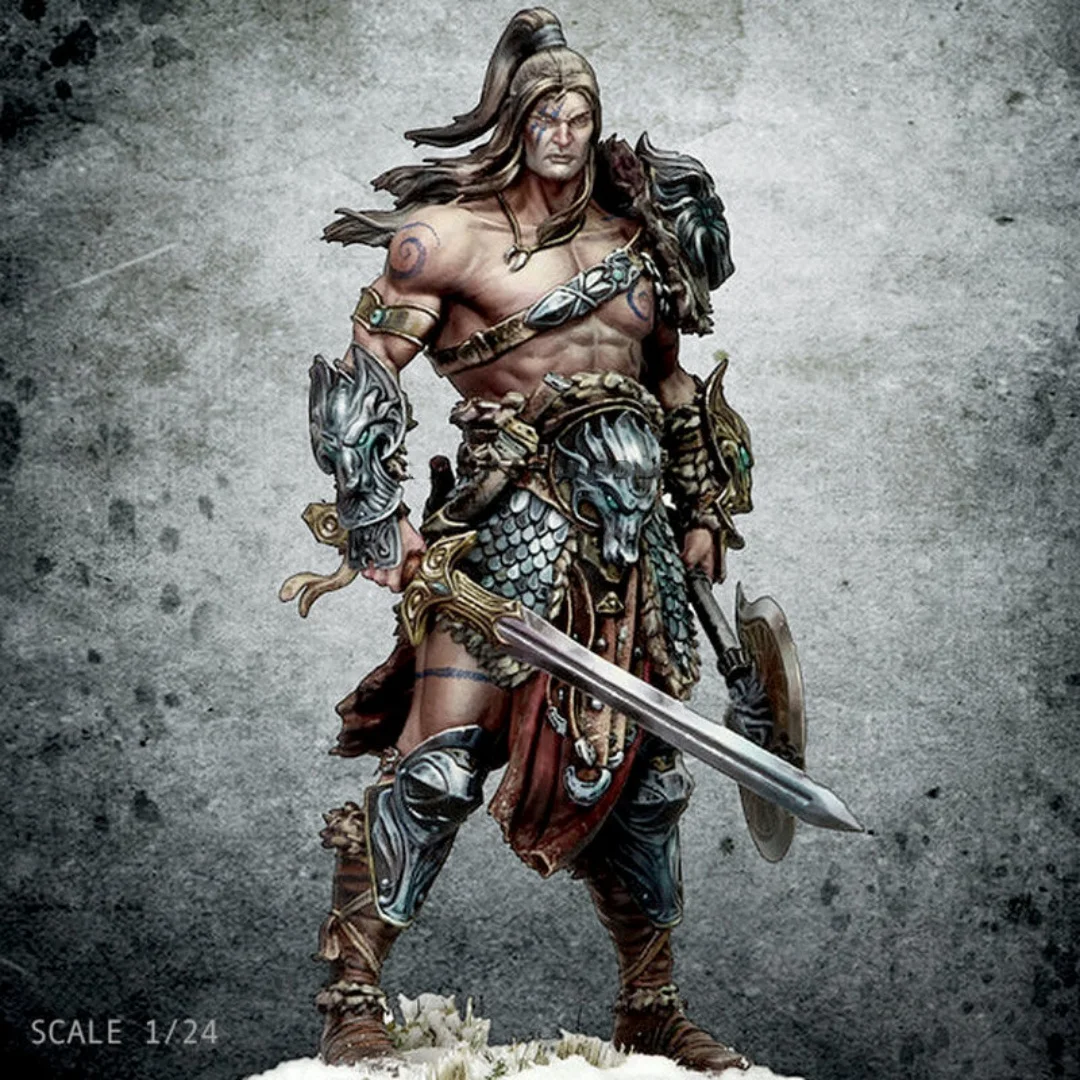 

1/24 Scale 75mm heigh Resin Figure Double-headed choice of Nordic dragon slayer Assemble Model Kit Unassembled Unpainted toy1064