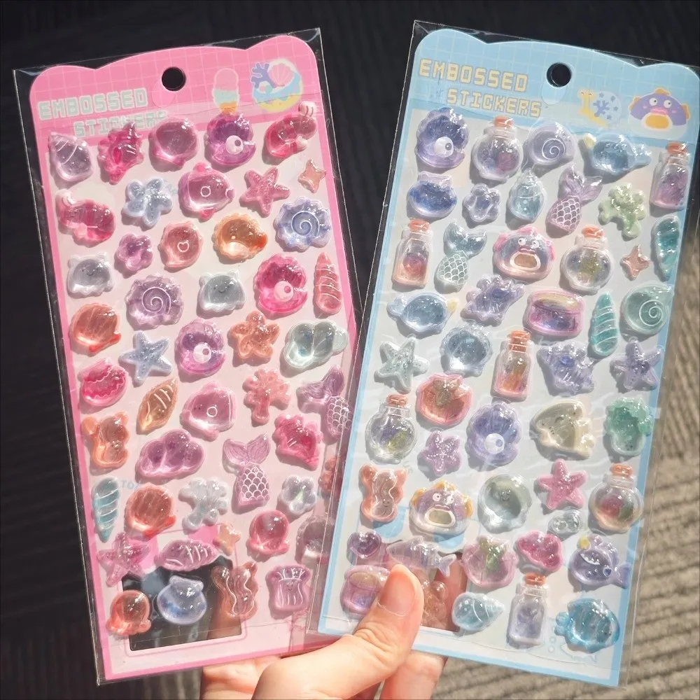 Embossed Texture 3D Embossed Sticker Solid Sticker Kawaii Design Ocean Theme Sticker Crystal Resin Ocean Seashell Pattern