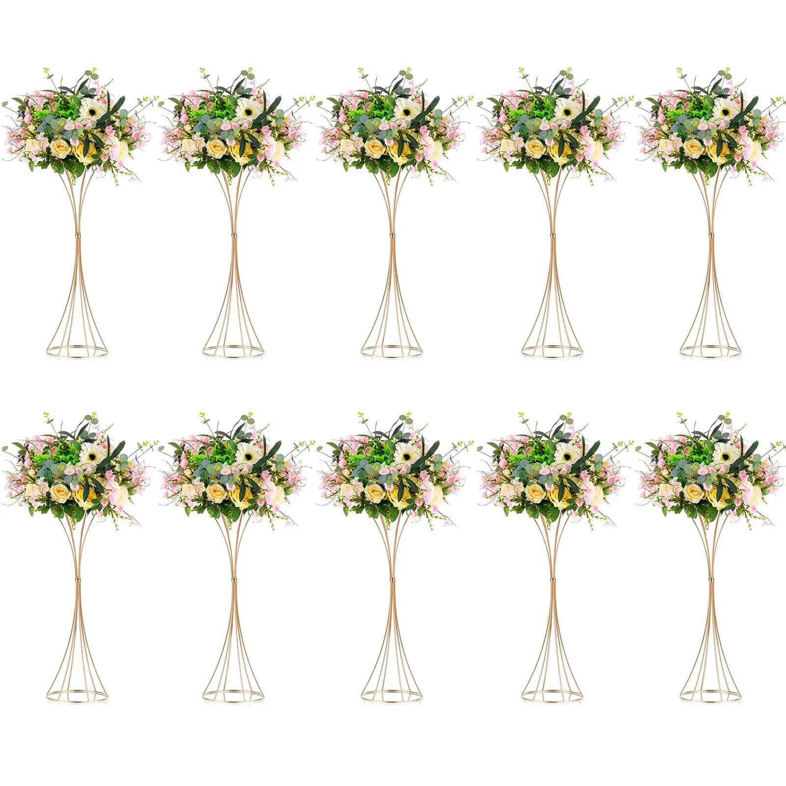 

Metal Flower Trumpet Vase, Tall Gold Vase, Wedding Centerpieces for Tables, Artificial Arrangement, Flower Stand, 80cm, 10 Pcs