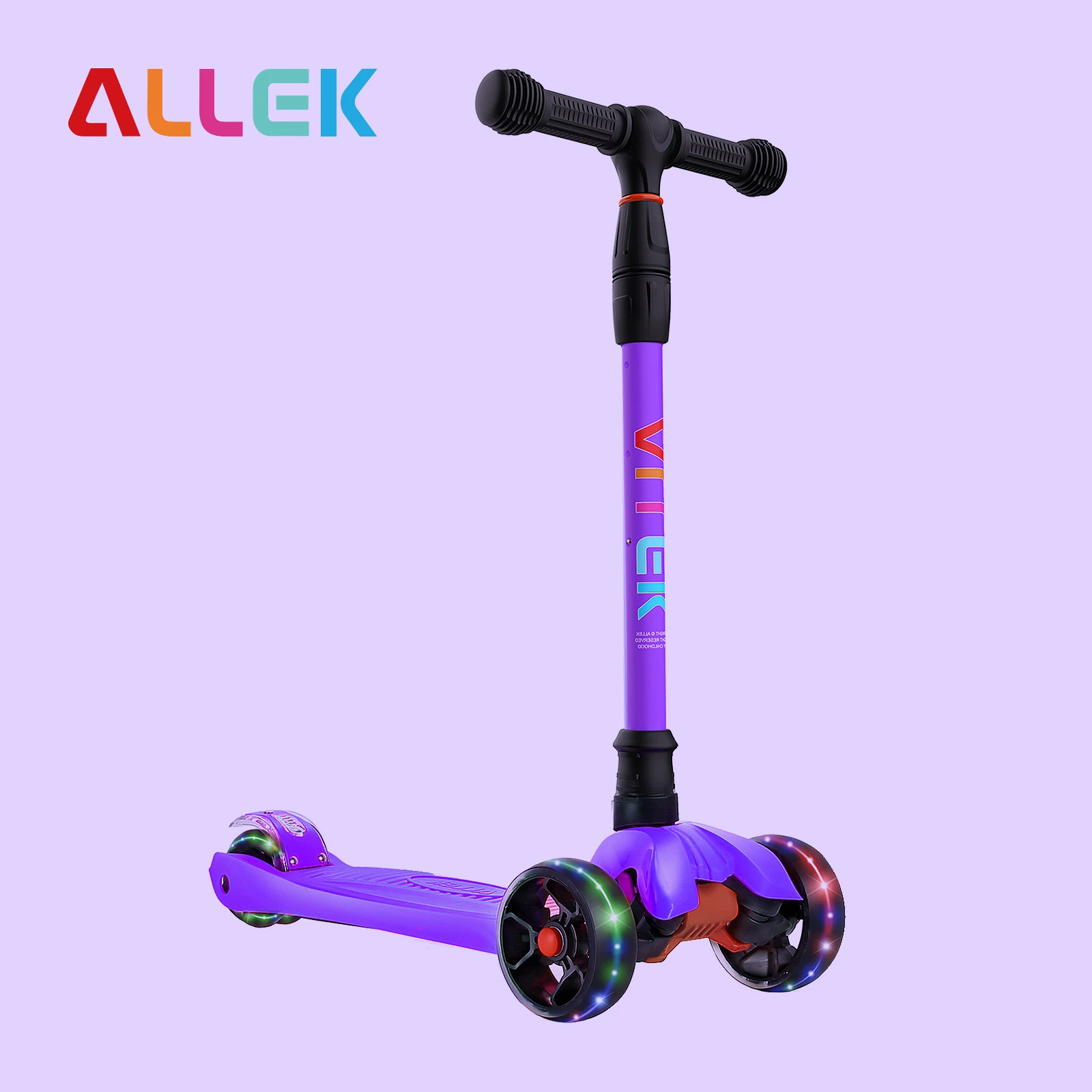 

Allek Kick Scooter 3 PU Light-Up Wheel Children Scooter with Heavy Duty kickboard Adjustable Heights for Children 3-12yrs Purple